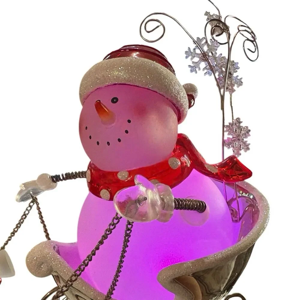 Light-Up Snowman Sleigh with Acrylic Reindeer Holiday Figurine